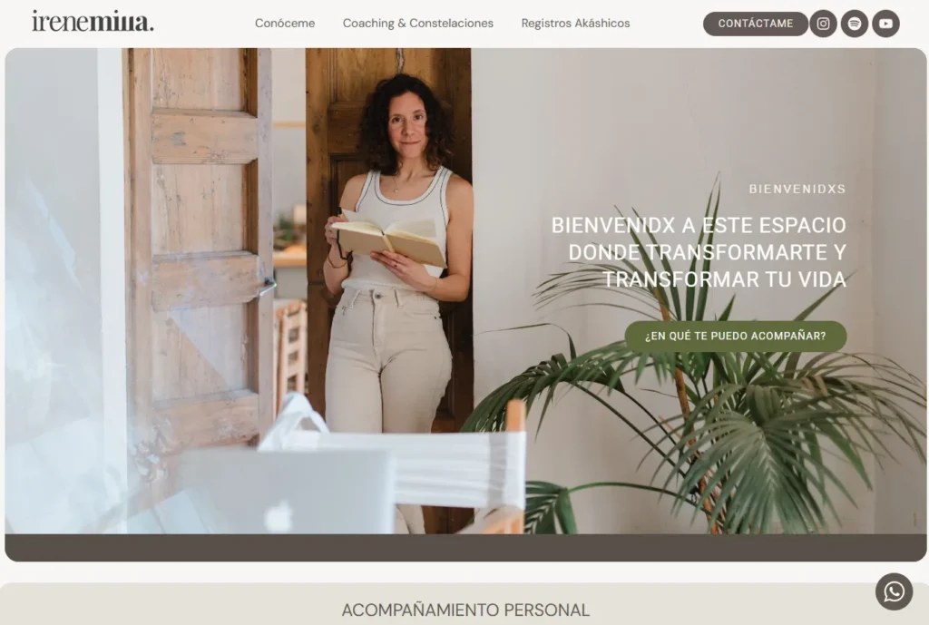 Web de marca personal de Irene Milla en navegador por bebondi